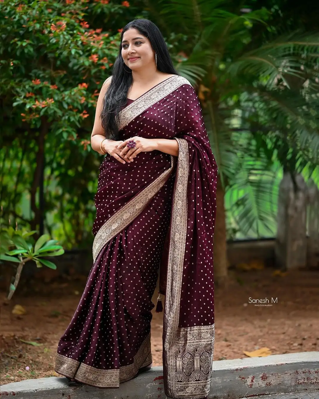 Malayalam Actress Anumol Images in Maroon Saree